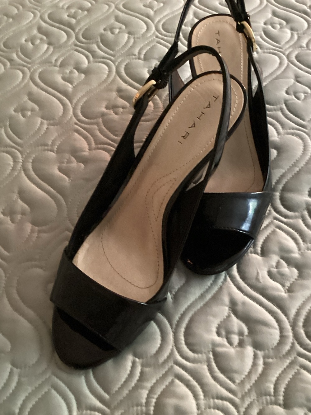 Tahari Black Patent Slingback Heels